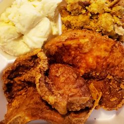 Fried Pork Chops, Dressing, & Mashed Potatoes
