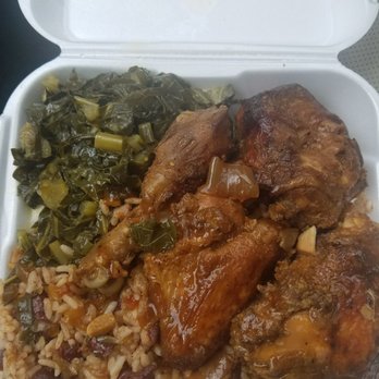 Caribbean Citchen - This is the jerk chicken with a side of greens for $9:50 - Caribbean Near Me - Detroit, Michigan