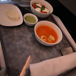 Delta - Tomato soup and caprese  salad