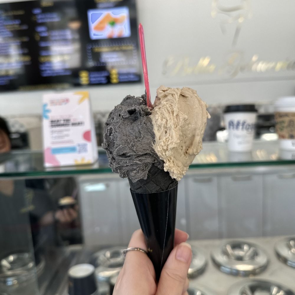 black sesame and london fog (earl gray) on a charcoal cone