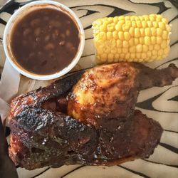 Nick's Barbecue - Half bbq chicken, beans and corn