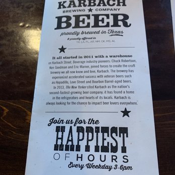 Karbach Brewing - Front of menu - Venues & Event Spaces Near Me - Houston, Texas Karbach Brewing - Front of menu - Venues & Event Spaces Near Me - Houston, Texas