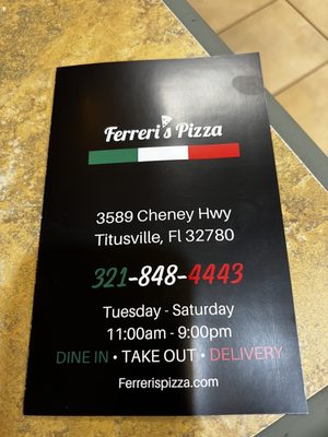 Menu photo 2 Ferreri’s Pizza Titusville, FL Menu photo 2 Ferreri’s Pizza Titusville, FL