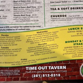 Time Out Tavern - Daily lunch specials! - Sports Bars Near Me - Humble, Texas