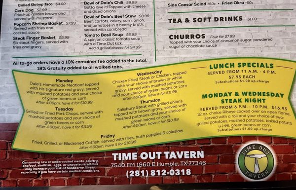 Menu photo 8 Time Out Tavern Humble, TX