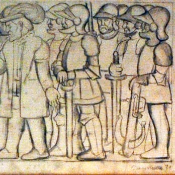Museo Diego Rivera Anahuacalli - Diego Rivera; Meeting of Hernan Cortés with the Tlaxcaltecas; no date; charcoal on paper - Museums Near Me - México, D.F., DIF Museo Diego Rivera Anahuacalli - Diego Rivera; Meeting of Hernan Cortés with the Tlaxcaltecas; no date; charcoal on paper - Museums Near Me - México, D.F., DIF