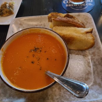 Bosscat Kitchen & Libations - Heirloom Tomato Bisque = so tasty and comes with a crispy grilled cheese! - Bars Near Me - Orange, California Bosscat Kitchen & Libations - Heirloom Tomato Bisque = so tasty and comes with a crispy grilled cheese! - Bars Near Me - Orange, California