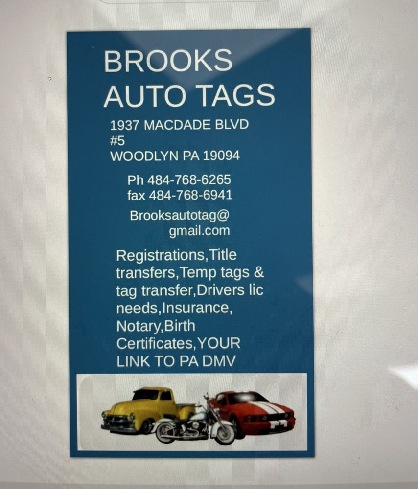 BROOKS AUTO TAG Updated June 2024 1937 MacDade Blvd, Woodlyn