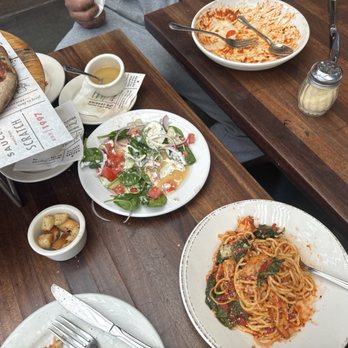 Tomatina - We ordered everything salad, shrimp  Pomodoro, pizza and it was all delicious. We even ordered the chicken fettuccine to go!!! - Italian Near Me - Walnut Creek, California