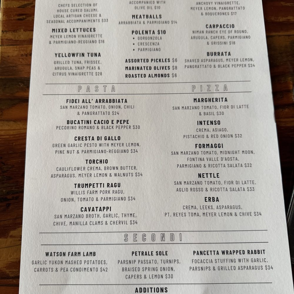 Oenotri - Menu - Italian Near Me - Napa, California
