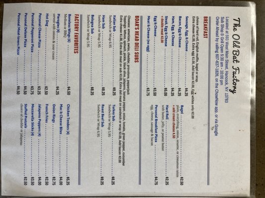 Menu photo 1 The Old Bat Factory Hancock, NY Menu photo 1 The Old Bat Factory Hancock, NY