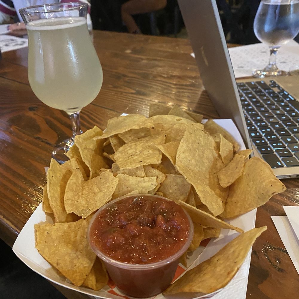 Starborn seltzer, Chips and salsa from Taco truck.