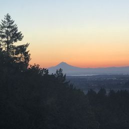 Sunrise from our room in the Jura Suite and Mt. Hood.
