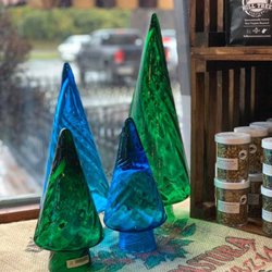 The Red Caboose - Blenko Glass Christmas Trees, Produced in Milton, WV