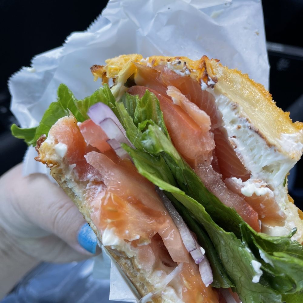Western Bagel - The traditional (Jalapeño & cheese bagel, lox, cream cheese, Lettuce, Tomato, Onion, and Capers) - Bagels Near Me - Burbank, California Western Bagel - The traditional (Jalapeño & cheese bagel, lox, cream cheese, Lettuce, Tomato, Onion, and Capers) - Bagels Near Me - Burbank, California