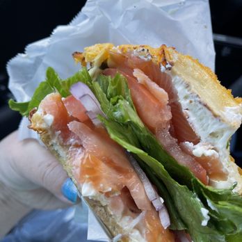 Western Bagel - The traditional (Jalapeño & cheese bagel, lox, cream cheese, Lettuce, Tomato, Onion, and Capers) - Bagels Near Me - Burbank, California Western Bagel - The traditional (Jalapeño & cheese bagel, lox, cream cheese, Lettuce, Tomato, Onion, and Capers) - Bagels Near Me - Burbank, California
