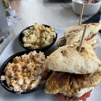 The Eatery By Ryan - Chicken caprese sandwich with street corn and Mac salad - Breakfast & Brunch Near Me - Fort Myers, Florida