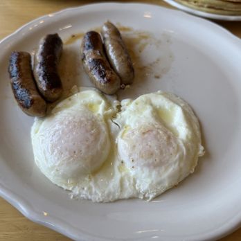 The Original Pancake House - Medium/ well done over easy eggs with sausage links. - Breakfast & Brunch Near Me - Bothell, Washington The Original Pancake House - Medium/ well done over easy eggs with sausage links. - Breakfast & Brunch Near Me - Bothell, Washington