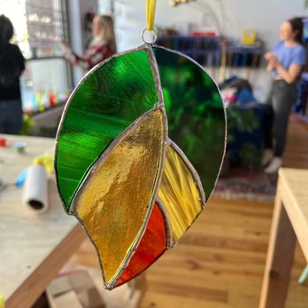 Colorado Glass Works - My stained glass leaf from the one-day beginners class - Arts & Crafts Near Me - Boulder, Colorado Colorado Glass Works - My stained glass leaf from the one-day beginners class - Arts & Crafts Near Me - Boulder, Colorado