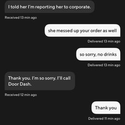 Texts between customer about wait time and service.