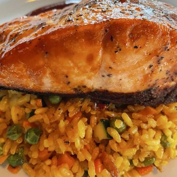 Fig's Prime - Gulf of Maine Salmon with fried rice and vegetables. . - Steakhouses Near Me - Altamonte Springs, Florida