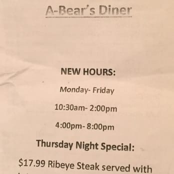 A-Bear's Diner - a menu for a bear's diner - Burgers Near Me - New Iberia, Louisiana