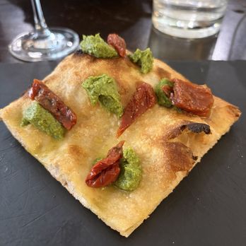 Pasta Street - Sun-dried tomato and focaccia bread with pesto - Italian Near Me - Genova, GE Pasta Street - Sun-dried tomato and focaccia bread with pesto - Italian Near Me - Genova, GE
