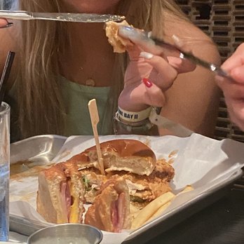 Springs at the Artesian - Half of a spicy chicken sandwich and half of a Monte Cristo - American Near Me - Sulphur, Oklahoma Springs at the Artesian - Half of a spicy chicken sandwich and half of a Monte Cristo - American Near Me - Sulphur, Oklahoma
