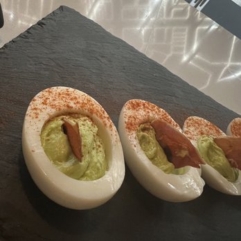 Weldon Mills Distillery Durham - Green eggs and ham - deviled eggs with basil and a dried prosciutto flag. Tasty! - Distilleries Near Me - Durham, North Carolina Weldon Mills Distillery Durham - Green eggs and ham - deviled eggs with basil and a dried prosciutto flag. Tasty! - Distilleries Near Me - Durham, North Carolina