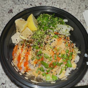Okashi Fusion - 3. Veggie Bowl (w/ tofu, wakame, ponzu, mango vinaigrette, sriracha, & mild sauce) - Poke Near Me - Vacaville, California Okashi Fusion - 3. Veggie Bowl (w/ tofu, wakame, ponzu, mango vinaigrette, sriracha, & mild sauce) - Poke Near Me - Vacaville, California