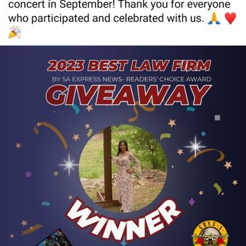 Martinez & Associates - I won!! What an amazing law firm to extend their love to the people in San Antonio this way! - Personal Injury Law Near Me - San Antonio, Texas