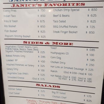 Janice's Barbeque Pit - Menu - Barbeque Near Me - Stratford, Oklahoma