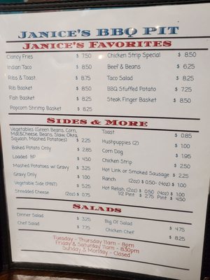 Menu photo 1 Janice's Barbeque Pit Stratford, OK