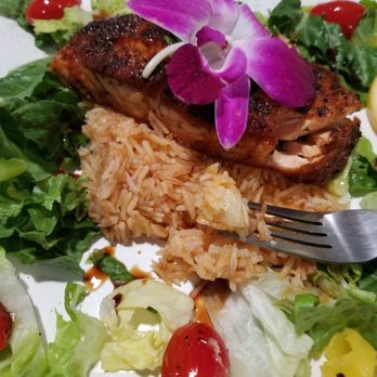 Mediterranean Fresh Grill - Dinner special- salmon in pomegranate glaze with rice. - Lebanese Near Me - Winter Haven, Florida Mediterranean Fresh Grill - Dinner special- salmon in pomegranate glaze with rice. - Lebanese Near Me - Winter Haven, Florida