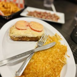 The Scrambled Egg - NJ Tuna Melt with a side of Hashbrowns and homemade Corned Beef Hash