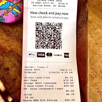 Island Lava Java - Receipt - American Near Me - Kailua Kona, Hawaii