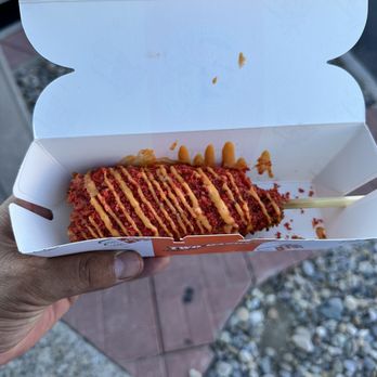 Two Hands Fresh Corn Dogs - Spicy corn dog. Yum - Hot Dogs Near Me - Albuquerque, New Mexico