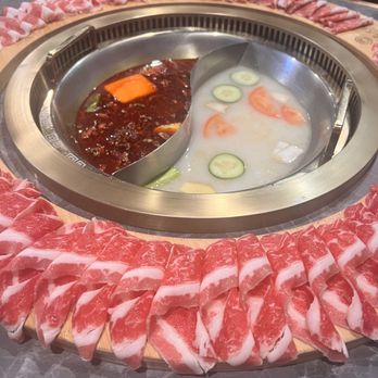 Chengdu Memory Hotpot - Beef and Lamb Meat Ring + Chengdu classic spicy (light tallow) and pork bone broth - Hot Pot Near Me - Fremont, California