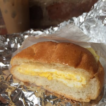 Hot Bagels - Egg and cheese on a buttered Kaiser roll. - Bagels Near Me - Brooklyn, New York