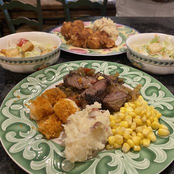 Midway Restaurant - Steak tip combo and fried scallops (plated at home - extra of each already saved for leftover) - New American Near Me - Dedham, Massachusetts