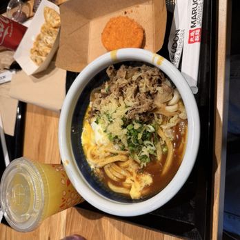 Marugame Udon - Beef curry nikutama + Potato Croquette + gyoza + Calamansi drink - Japanese Near Me - Tukwila, Washington Marugame Udon - Beef curry nikutama + Potato Croquette + gyoza + Calamansi drink - Japanese Near Me - Tukwila, Washington