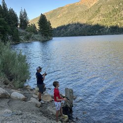 Bridgeport Vacation Trailer Rentals - Grandsons enjoying fishing from the road in Bridgeport. No, they didn't get lucky!