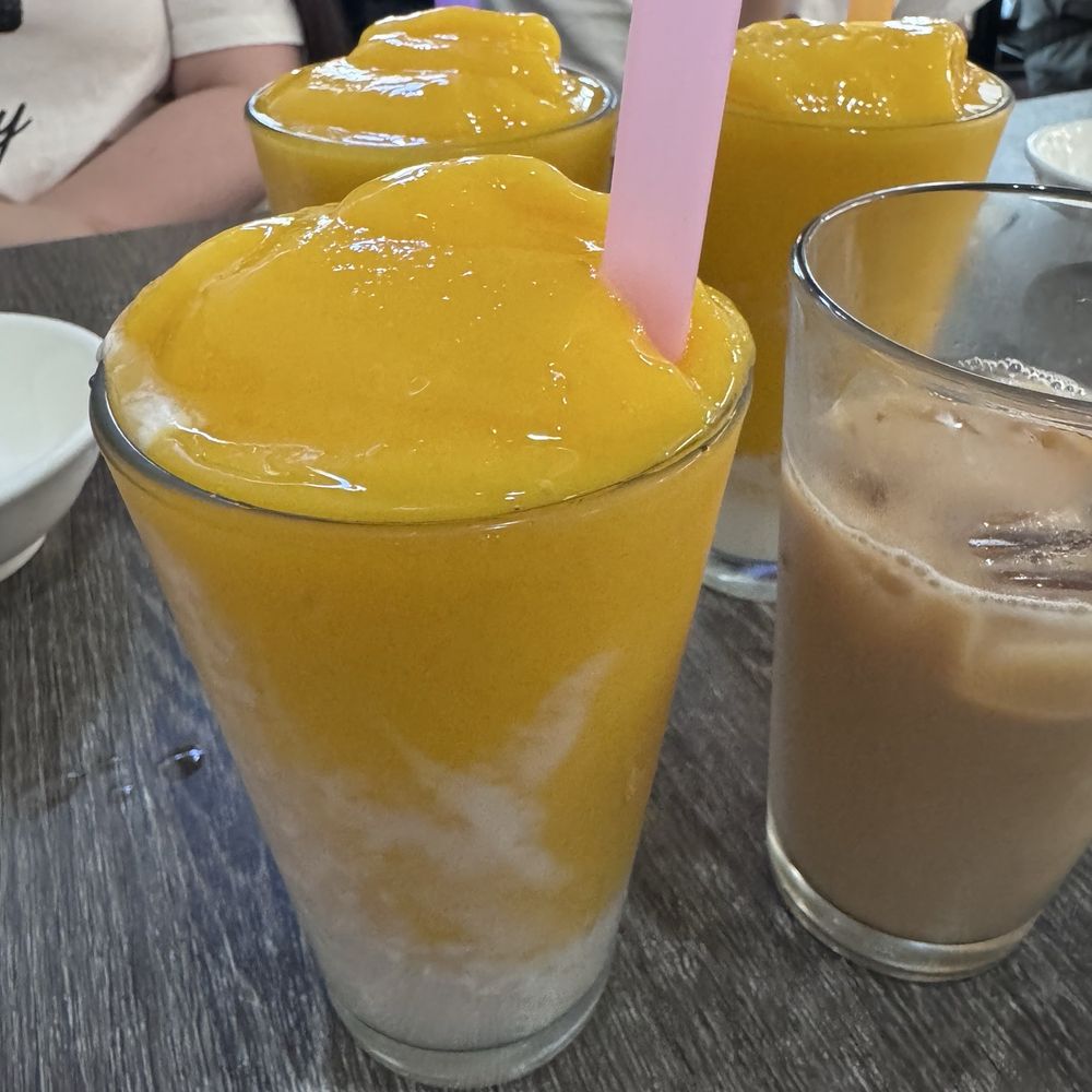 A+ Hong Kong Kitchen - Mango Smoothie with Coconut Milk and Sago and Iced Coffee - Cantonese Near Me - Seattle, Washington A+ Hong Kong Kitchen - Mango Smoothie with Coconut Milk and Sago and Iced Coffee - Cantonese Near Me - Seattle, Washington
