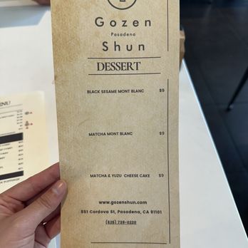 Gozen Shun - Dessert Menu (10/2024) - Japanese Near Me - Pasadena, California