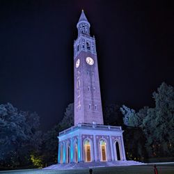 The University of North Carolina at Chapel Hill - Morehead-Patterson Bell Tower illuminated in Carolina blue with 2024 on the side. I took this photo on Sunday May 12, 2024 at 10:01 PM ET.