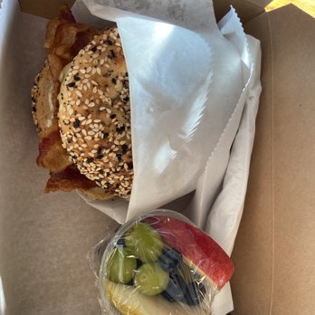 Jpresso - BEC on a bagel with fresh fruit. - Coffee & Tea Near Me - Atlanta, Georgia Jpresso - BEC on a bagel with fresh fruit. - Coffee & Tea Near Me - Atlanta, Georgia