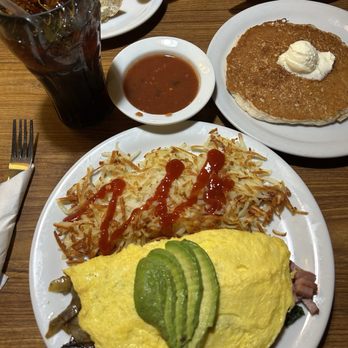 Denny's - Build your own omelette with hash browns, one of their Hearty 9-Grain Pancakes and a Diet Coke. - Diners Near Me - Bishop, California