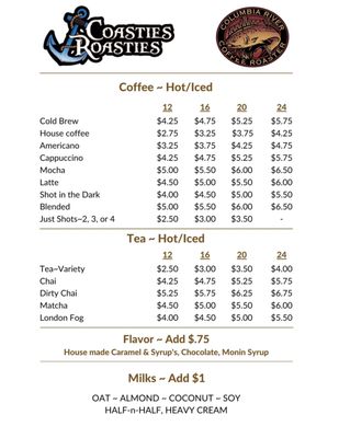 Menu photo 4 Coasties Roasties Newport, OR