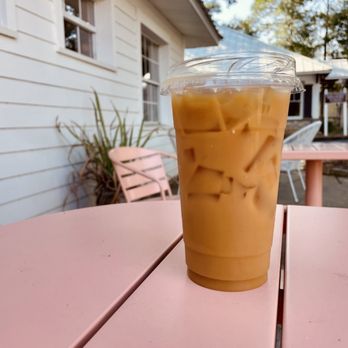 Foam Coffee - Iced vanilla latte on the Foam Coffee patio - Coffee & Tea Near Me - Gulf Shores, Alabama