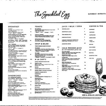 The Speckled Egg - Brunch Menu - Breakfast & Brunch Near Me - Pittsburgh, Pennsylvania